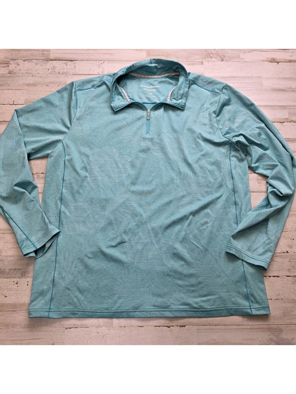 Tommy Bahama Island Zone 1/4 Zip Mens Large Green Floral Stretch Golf Pullover